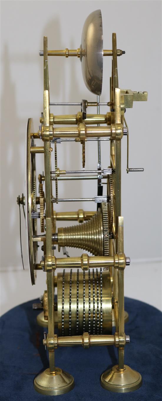 A Victorian brass single fusee skeleton clock, 14.5in.